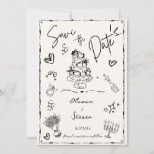 Trendy Hand Drawn Scribble Fun Save the Date Einladung (Vorderseite)