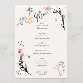Trendy Hand Drawn Wildfower Wavy Squiggle Wedding Menükarte (Vorderseite)