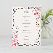 Trendy Hand Drawn Wildfower Wavy Squiggle Wedding Menükarte (Stehend Vorderseite)
