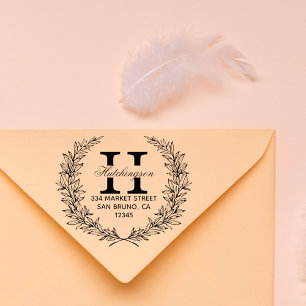 Trendy Hand gezeichnet Blumenreath   RÜCKSENDEADRE Gummistempel