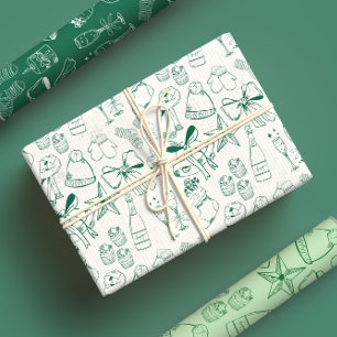 Trendy Hand gezeichnet monochrome Grün & Weiß Xmas Geschenkpapier Set