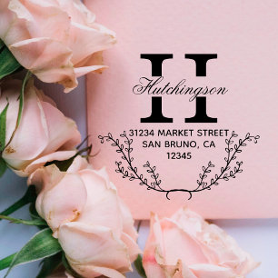 Trendy Hand-gezeichnet Wreath-Rücksendeadresse Gummistempel