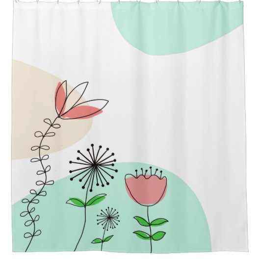 Trendy Hand Künstlerische Florals Korallen Aquamar Duschvorhang (Vorderseite)