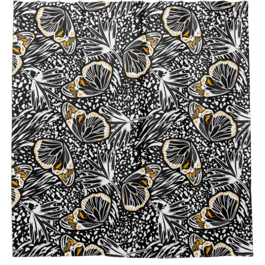 Trendy-Handskizzen-Schmetterlinge fliegen mit Blen Duschvorhang (Vorderseite)