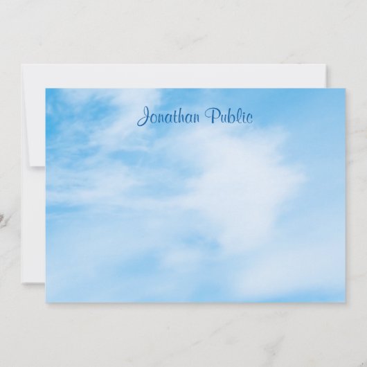 Trendy Handwriting Script Name Blue Sky Clouds Mitteilungskarte (Rückseite)