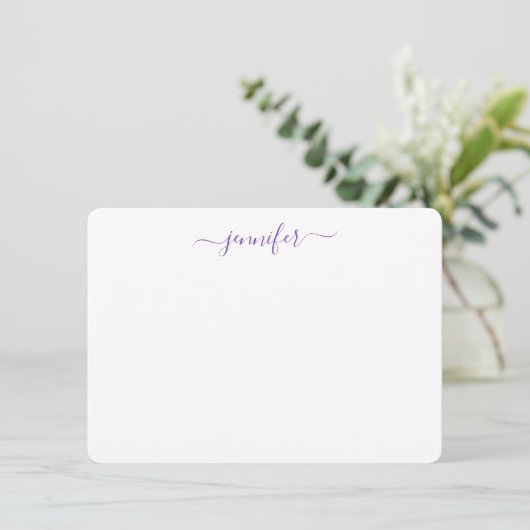 Trendy Handwriting Script Personalisiert Lila Mitteilungskarte (Stehend Vorderseite)