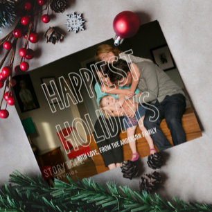 Trendy Happiest Holidays Overlay Foto - Flat Card Feiertagskarte
