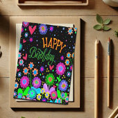Trendy Happy Birthday Fun Blumenfarbene Blume Karte