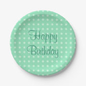 Trendy Happy Birthday Text Punkte Rustikale Minze Pappteller (Vorderseite)
