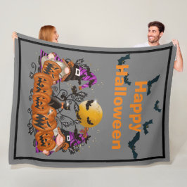 Trendy Happy Halloween Gray Gnome Fleecedecke