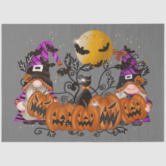 Trendy Happy Halloween Gray Gnome Seidenpapier (Vorderseite)