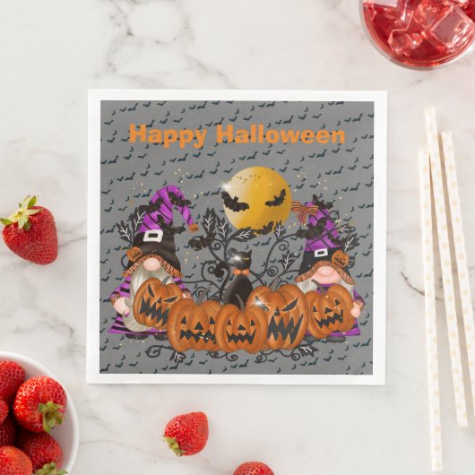 Trendy Happy Halloween Gray Gnome Serviette (Beispiel)