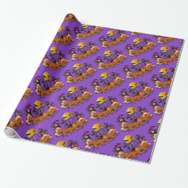 Trendy Happy Halloween Lila Gnome Geschenkpapier