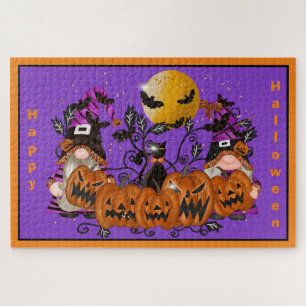 Trendy Happy Halloween Lila Gnome Puzzle