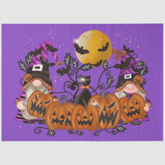 Trendy Happy Halloween Lila Gnome Seidenpapier (Vorderseite)