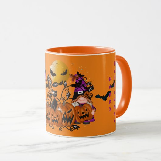 Trendy Happy Halloween Orange Gnome Tasse (VorderseiteRechts)