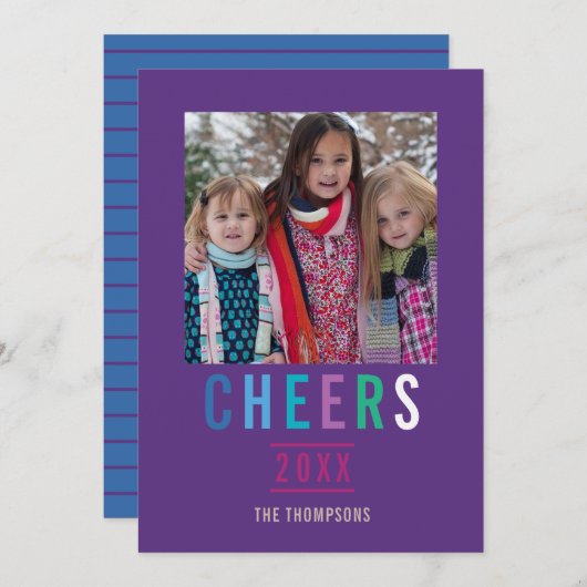 Trendy Happy Holidays Family Gruß Foto Karte (Vorne/Hinten)