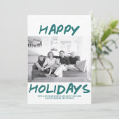 Trendy Happy Holidays Fotokarte | AQUAMARIN Feiertagskarte (Stehend Vorderseite)