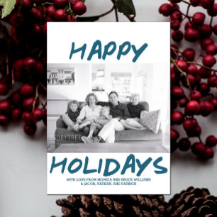 Trendy Happy Holidays Fotokarte   Blau Feiertagskarte