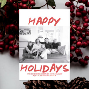 Trendy Happy Holidays Fotokarte Rot Feiertagskarte
