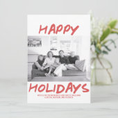 Trendy Happy Holidays Fotokarte | Rot Feiertagskarte (Stehend Vorderseite)