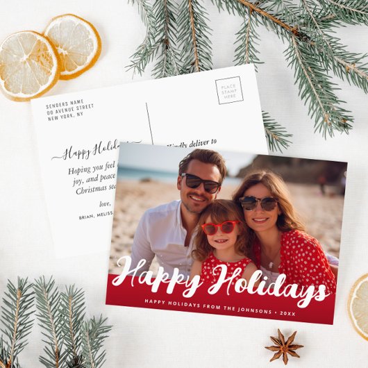 trendy happy holidays merry christmas photo card postkarte