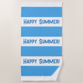 Trendy Happy Summer Blue & White Wide Stripe Strandtuch (Vorderseite)