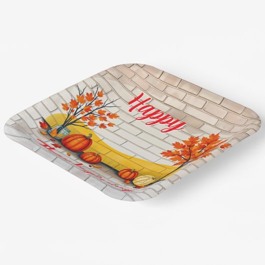 Trendy Happy Thanksgiving Schöner Fall Pappteller (Gewinkelt)