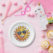 Trendy Happy Yellow Sun mit Sonnenbrille Pappteller (Party)
