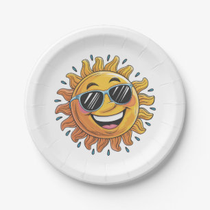 Trendy Happy Yellow Sun mit Sonnenbrille Pappteller