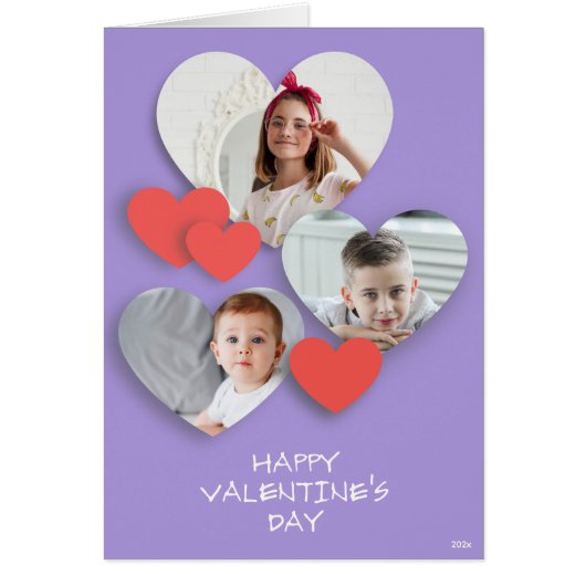Trendy Heart Foto Collage Lavender Grußkarte (Vorne)