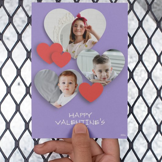 Trendy Heart Foto Collage Lavender Grußkarte