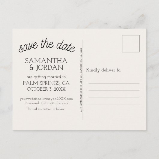 Trendy Heart Hands Monogramm Save the Date Postkar Postkarte (Rückseite)