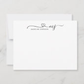 Trendy Heart Script Initial Monogram Basic Name Mitteilungskarte (Vorderseite)