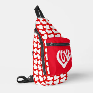 Trendy Hearts und Liebe Typografie Rot Weiß Stil Crossbody Bag