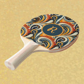 Trendy Hip Retro Orange Deep Teal Swirls Monogram  Tischtennis Schläger