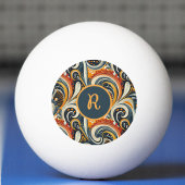 Trendy Hip Retro Orange Deep Teal Swirls Monogram Tischtennisball