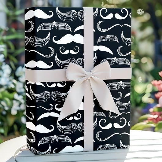 Trendy Hipster Black and White Mustache Muster Geschenkpapier