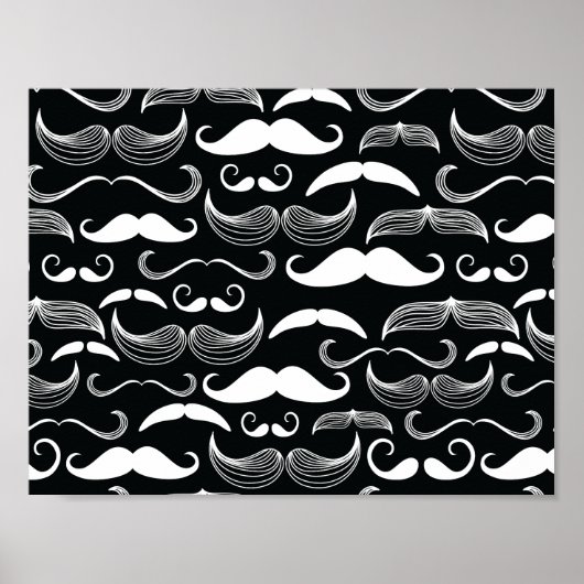 Trendy Hipster Black and White Mustache Muster Poster (Vorne)
