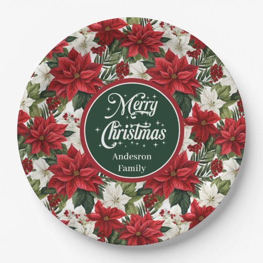 Trendy Holiday Red Poinsettia Paper Plates Chic Pappteller (Vorderseite)