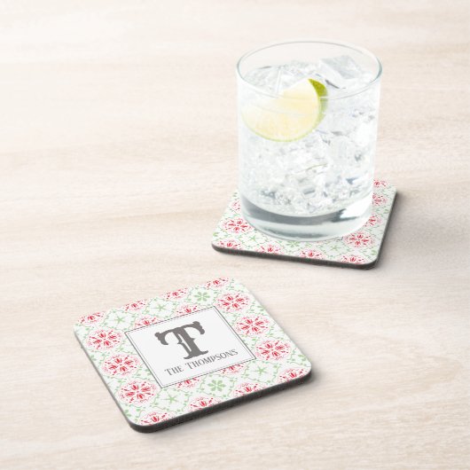 Trendy Holiday Snowflakes Christmas Monogram Getränkeuntersetzer (Rechte Seite)