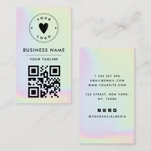 Trendy Holographic Add Your Logo & QR Code Vibrany Visitenkarte (Vorne/Hinten)