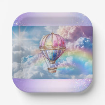 Trendy Holographic Hot Air Ballon Paper Plate