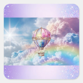 Trendy Holographic Hot Air Balloon Square Sticker
