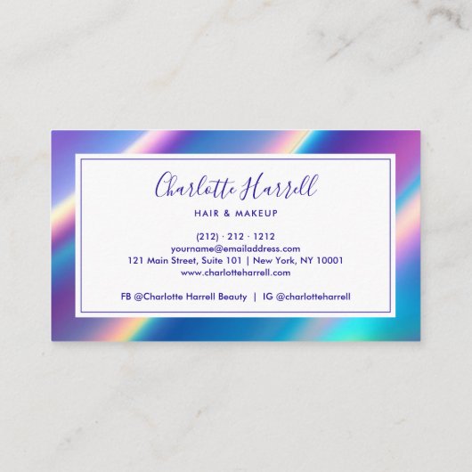 Trendy Holographic Iridescent Beauty Visitenkarte (Rückseite)