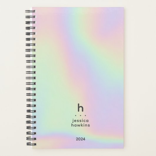Trendy Holographic Modern Monogram Weekly Planer (Vorderseite)