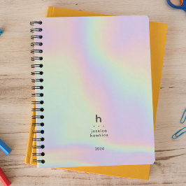 Trendy Holographic Modern Monogram Weekly Planer