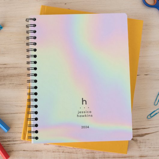 Trendy Holographic Modern Monogram Weekly Planer