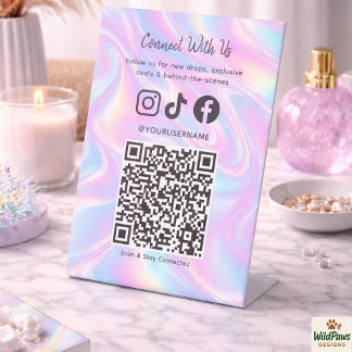 Trendy Holographic QR Code | Connect With Us  Sockelschild