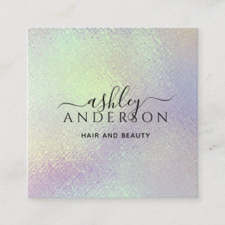 Trendy Holographic Unicorn Makeup Hair Nails Glam Quadratische Visitenkarte